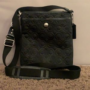 Coach Crossbody Black Canvas Patten Leather Trim